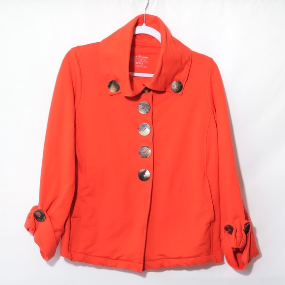 Neon Buddha Salmon Red Cotton Stretch Button Down Collar Jacket SIZE S - Picture 1 of 6